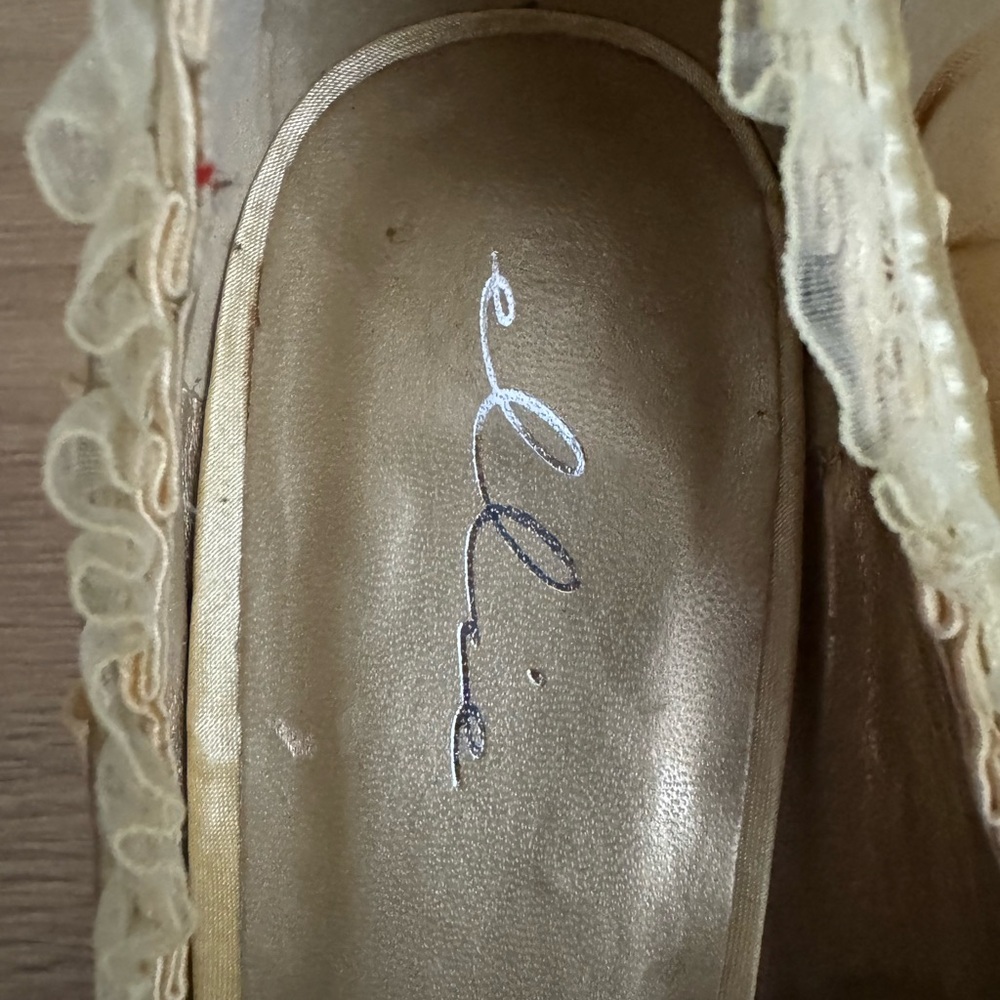 Ellie Cream Satin Heels with Ruffle Detail - Picture 5 of 7